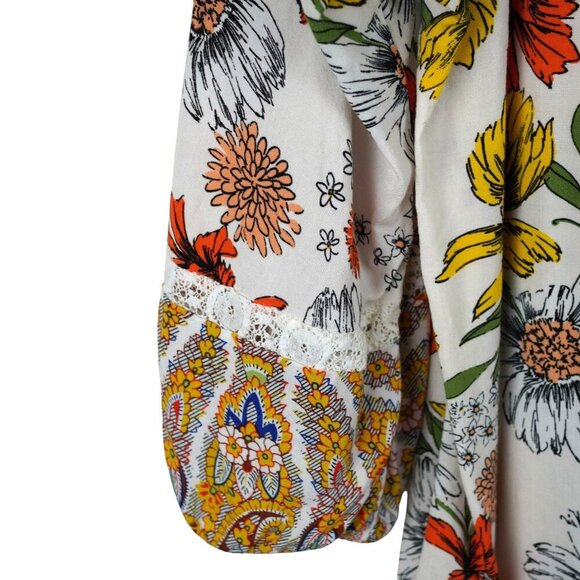 Anthropologie Fig and Flower Floral Blouse Lace Mixed Media Lace Boho Coastal L - Picture 10 of 11